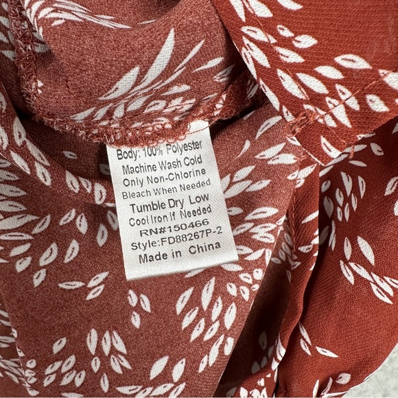 fun2fun Top Womens 2X Brown Floral Smock Shoulder Long Sleeve Blouse - Picture 4 of 10